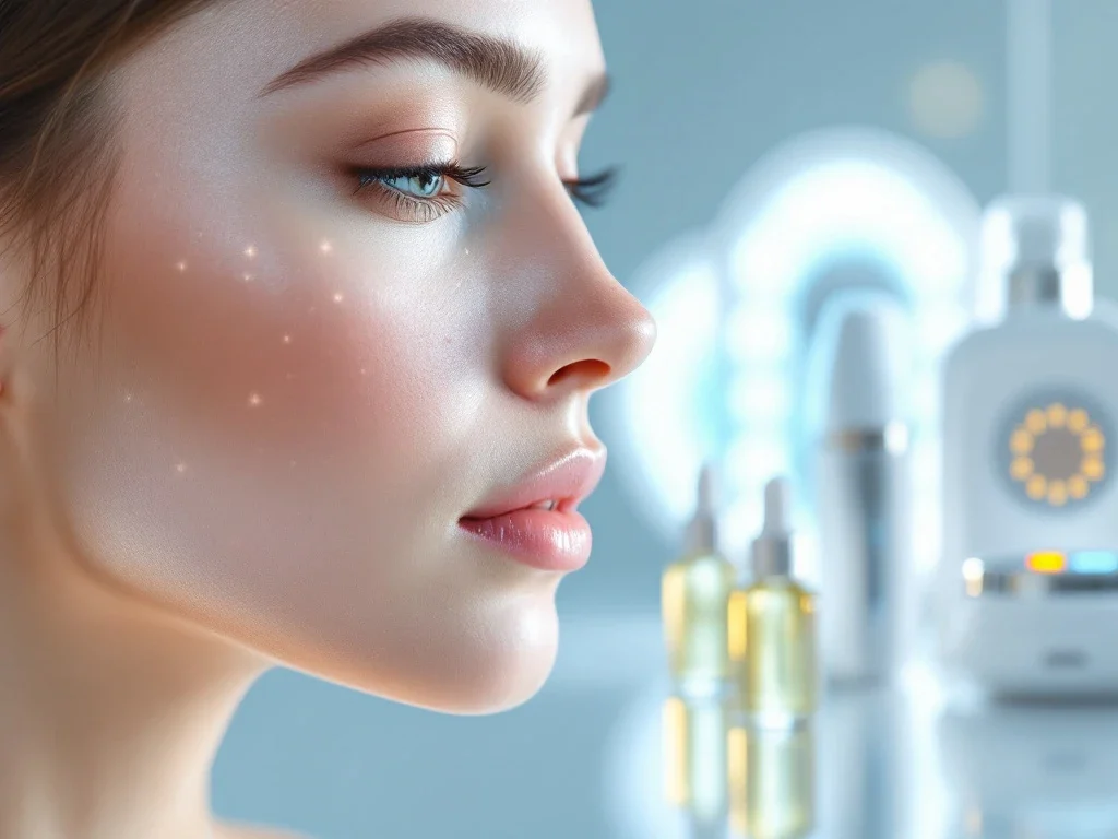 Huidtransformatie van acne naar gladde huid met LED-lichttherapie en microneedling apparatuur in klinische setting