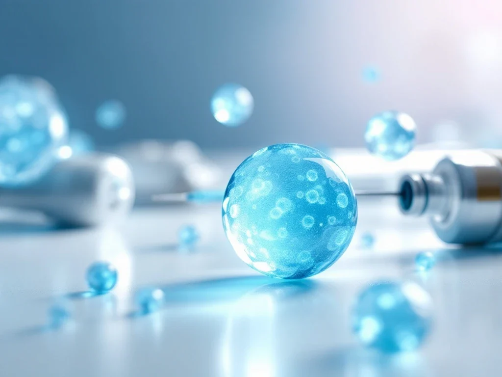 Bioluminescente exosomen met microneedling pen, LED therapie en spuit in steriele laboratoriumomgeving