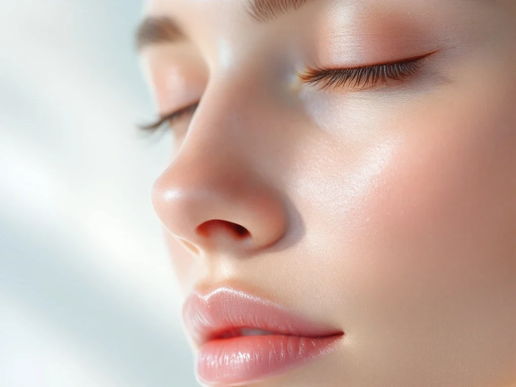 Huid voor-en-na transformatie met zichtbare verbetering, gladde textuur en verfijnde poriën tegen medische achtergrond