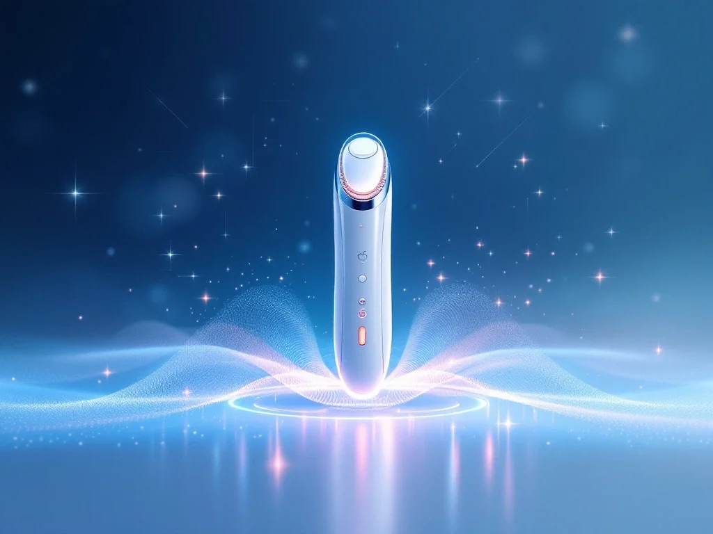 Futuristisch RF-microneedling apparaat met gloeiende radiofrequentie-energie en medische precisietechnologie