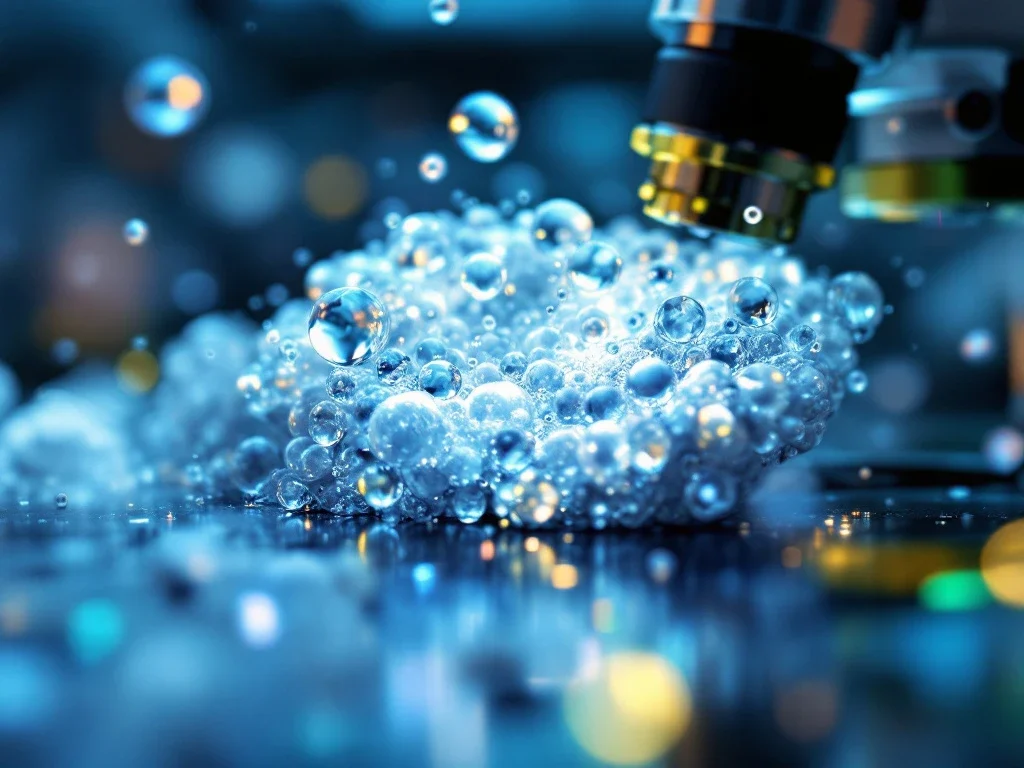 Translucente exosoom vesikels in laboratoriumomgeving met holografische moleculaire structuren en medische apparatuur