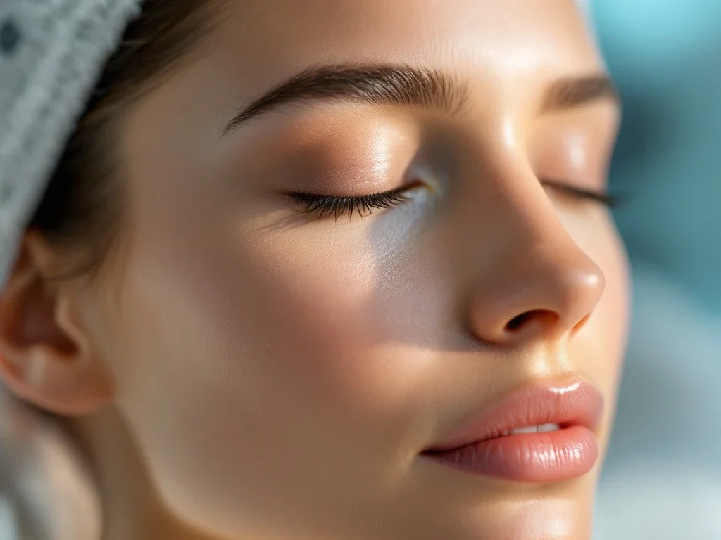 Close-up van gladde huid met vervagende rimpels tijdens anti-aging behandeling in professionele kliniek