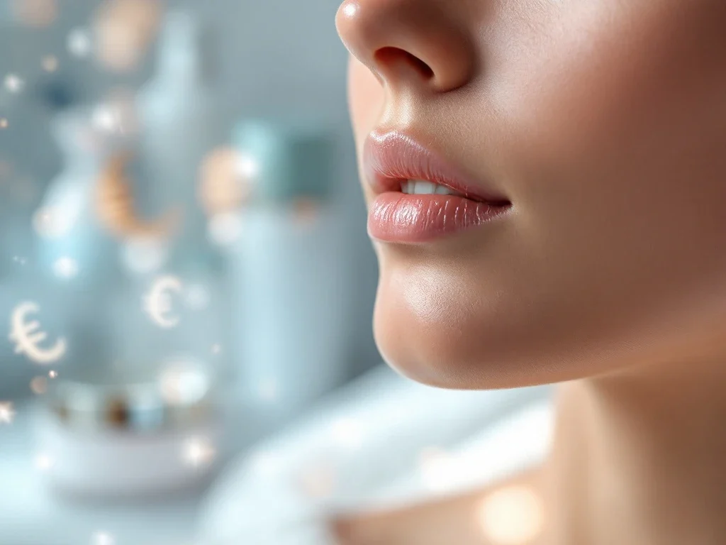 Gezonde huid close-up met medische esthetiek apparatuur en euro symbolen voor huidverzorging kosten