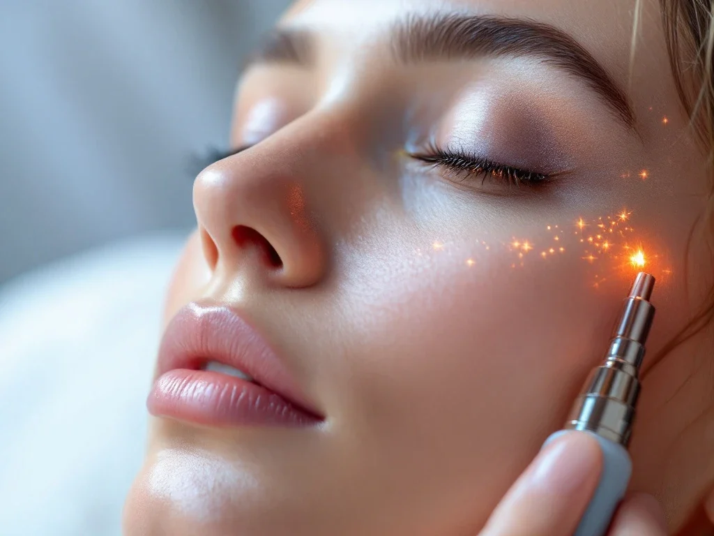 RF-microneedling apparaat met metalen handstuk en precisienaalden op witte medachtergrond

ische achtergrond