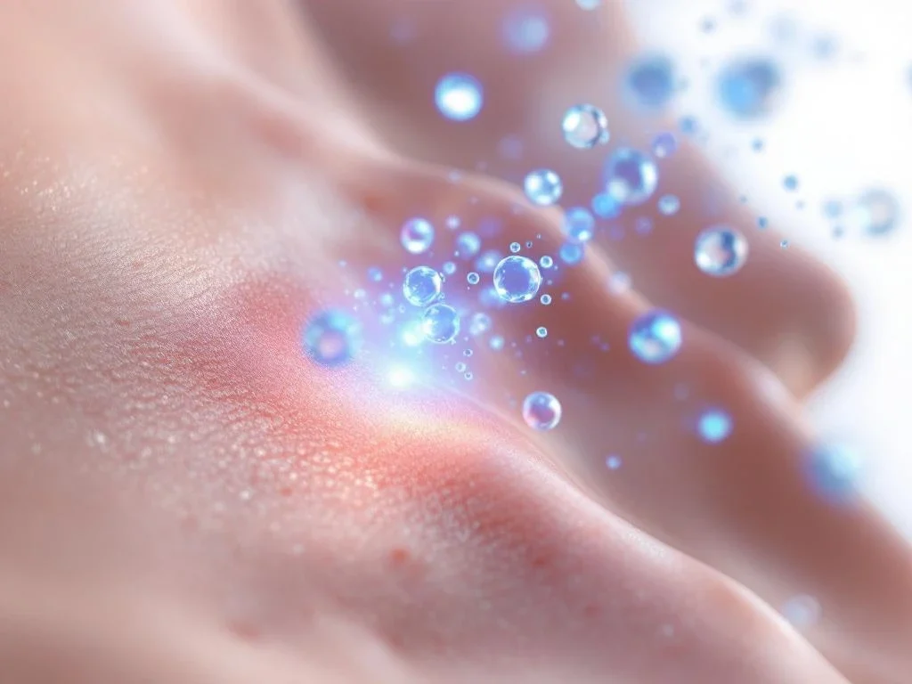 Helende huid met keloïdlitteken en gloeiende exosomen voor regeneratieve geneeskunde behandeling