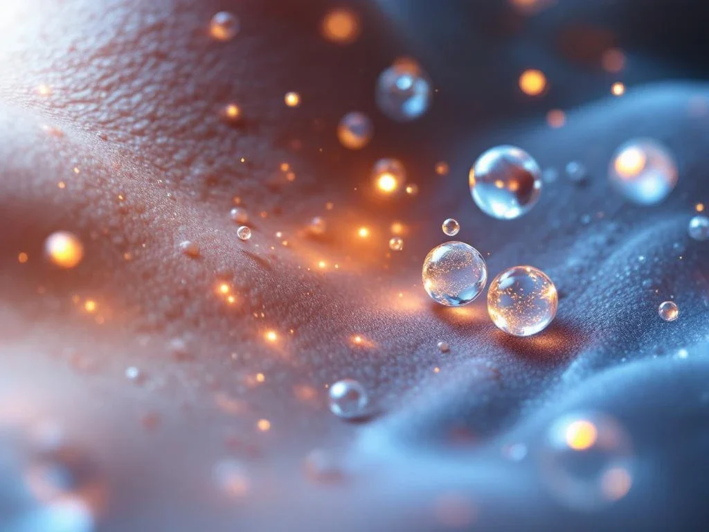 Gezonde huid versus littekens met zwevende exosoom deeltjes, dermatolgie behandeling concept in blauw-wit licht