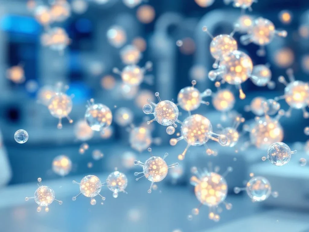 Geavanceerde medische exosomen met bioluminescentie in steriele laboratoriumomgeving met professionele apparatuur