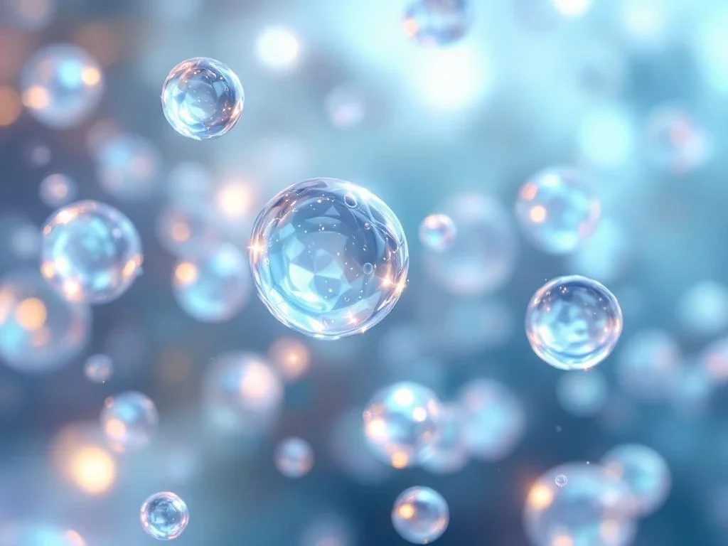 Microscopische exosomen drijvend in laboratoriumomgeving, doorschijnende bolvormige structuren met zachte medische verlichting