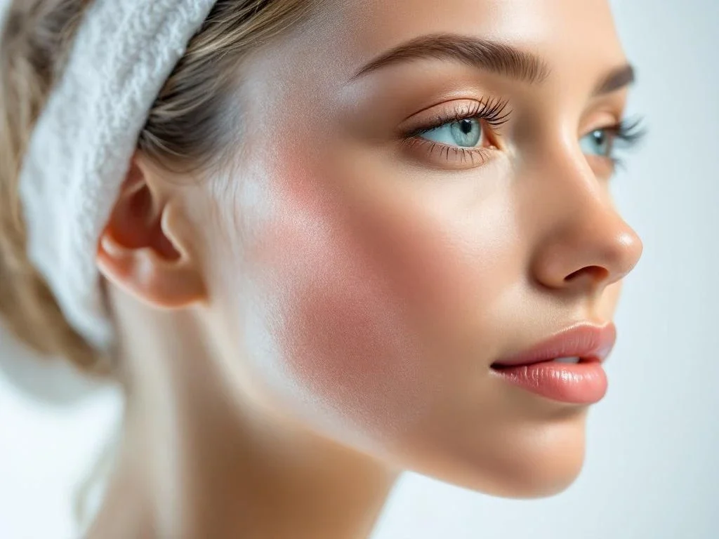 Vrouwengezicht in profiel toont contrast tussen gezonde huid en huidproblemen zoals roodheid en irritatie