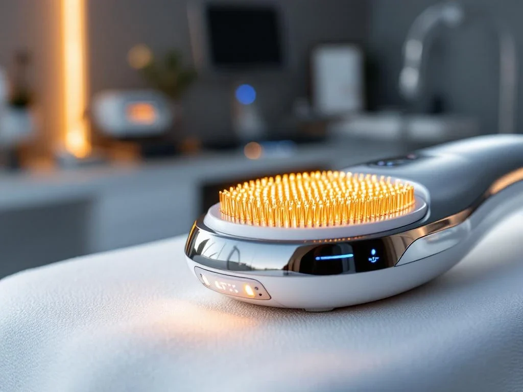 RF-microneedling apparaat met gouden naalden op medische tafel in professionele trainingsomgeving