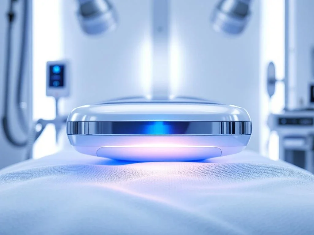 RF-microneedling apparaat in steriele behandelkamer met voor-en-na huidresultaten van cosmetische behandeling