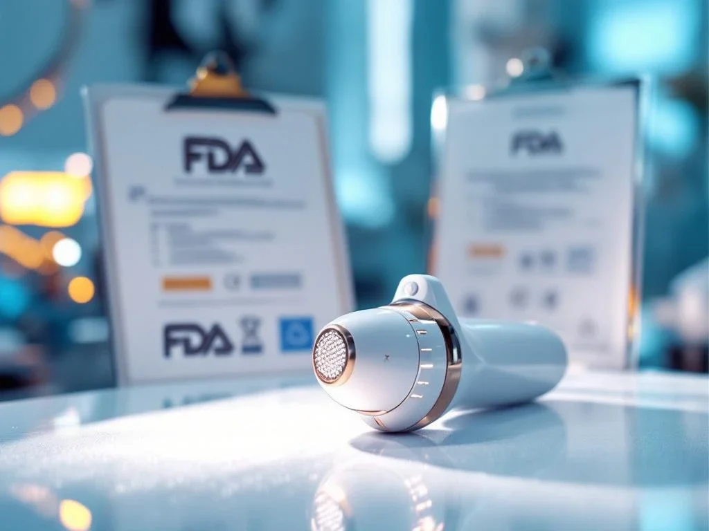 Sylfirm X RF-microneedling apparaat met gouden naalden op steriele medische ondergrond met FDA certificering